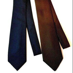 Woodward Men's Vintage Tie Quo Vadis Blue - Brown White Pin Dots